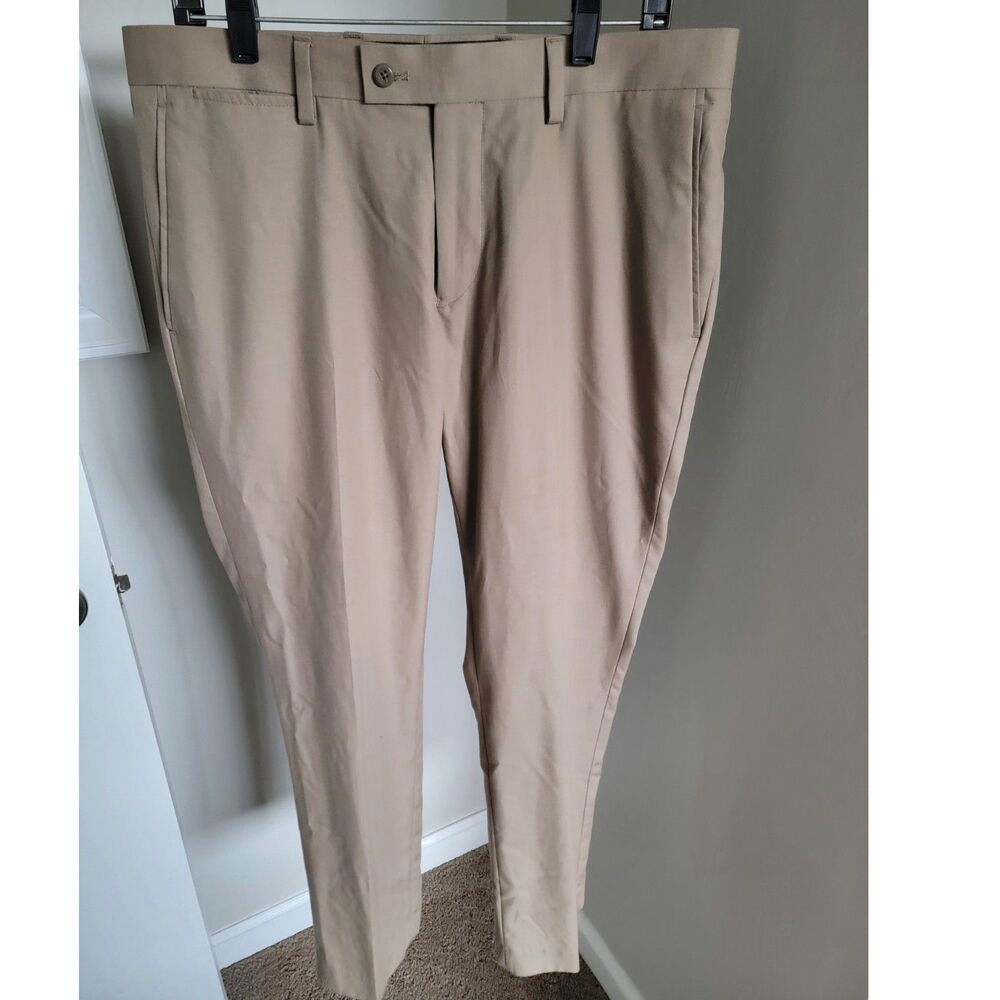 Nordstrom Rack Men’s Dress Pants 34x30 Tan Beige Flat Front Trouser Poly Viscose